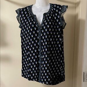 Lucky Brand Black and Blue Floral Blouse